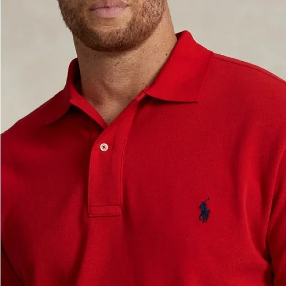 Polo by Ralph Lauren Men's Short Sleeve Vintage Pique Polo Logo Shirt, Color Red - Picture 3 of 7